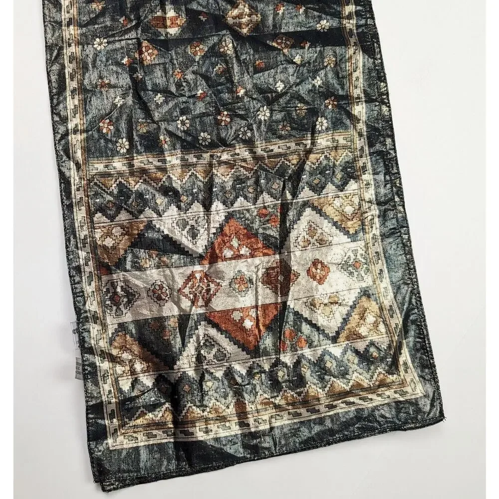Vintage 80s Scarf Collectif Black Metallic Southwestern Floral Print Rectangular
